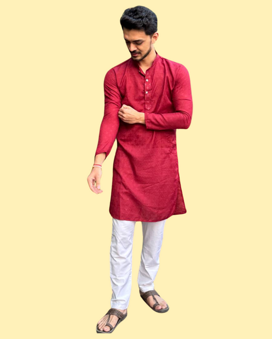 YOURSRK MARRON DOBI WORK COTTON KURTA