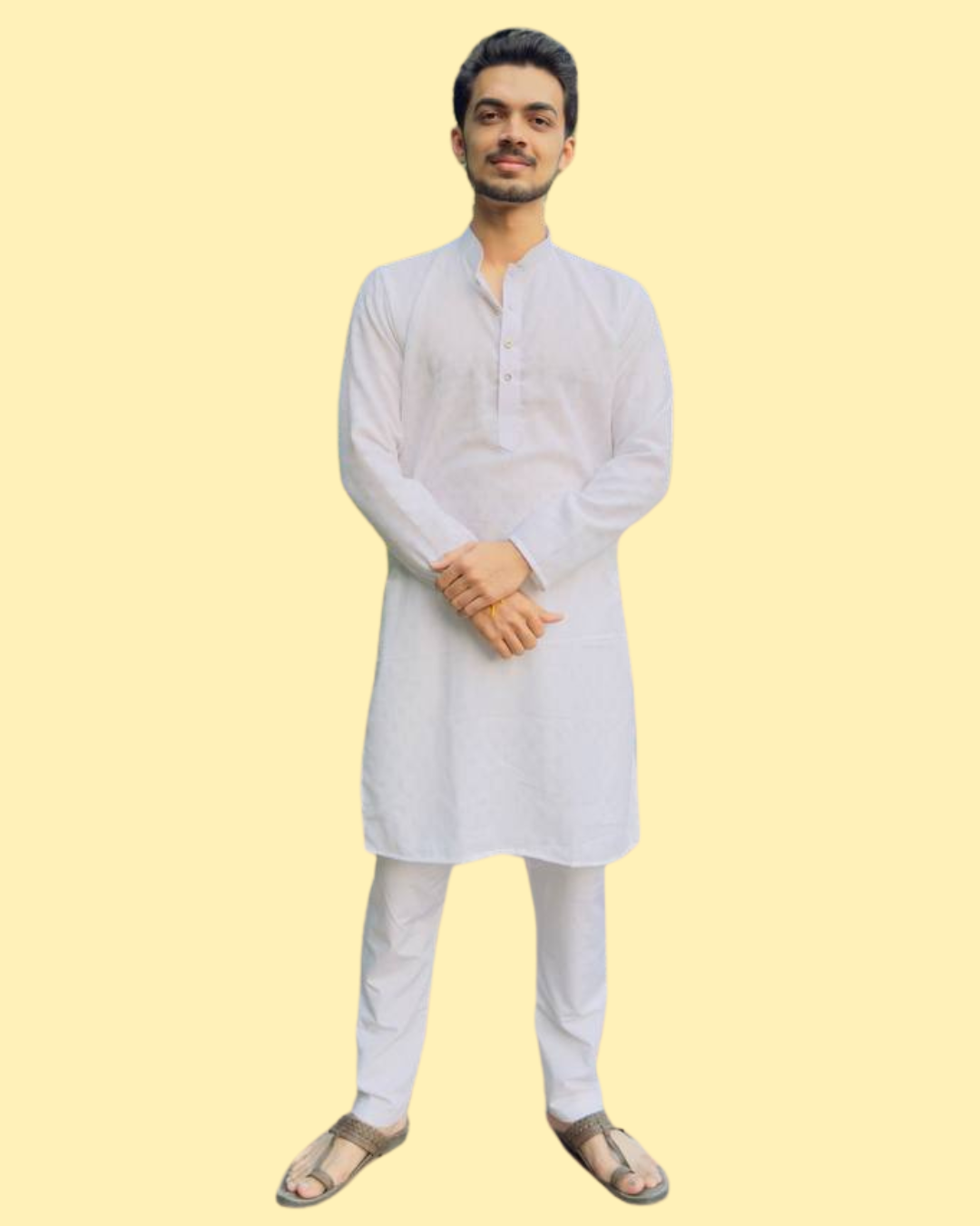 YOURSRK WHITE DOBI WORK COTTON KURTA