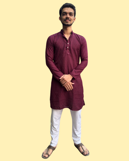 YOURSR WINE DOBI WORK COTTON KURTA