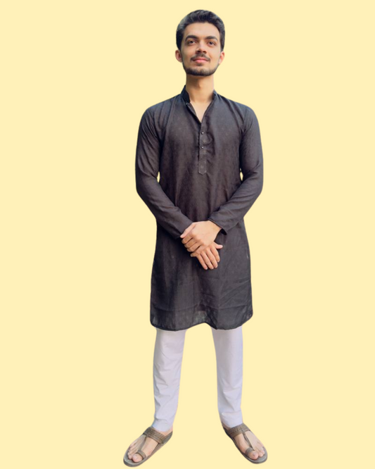 YOURSRK BLACK DOBI WORK COTTON KURTA