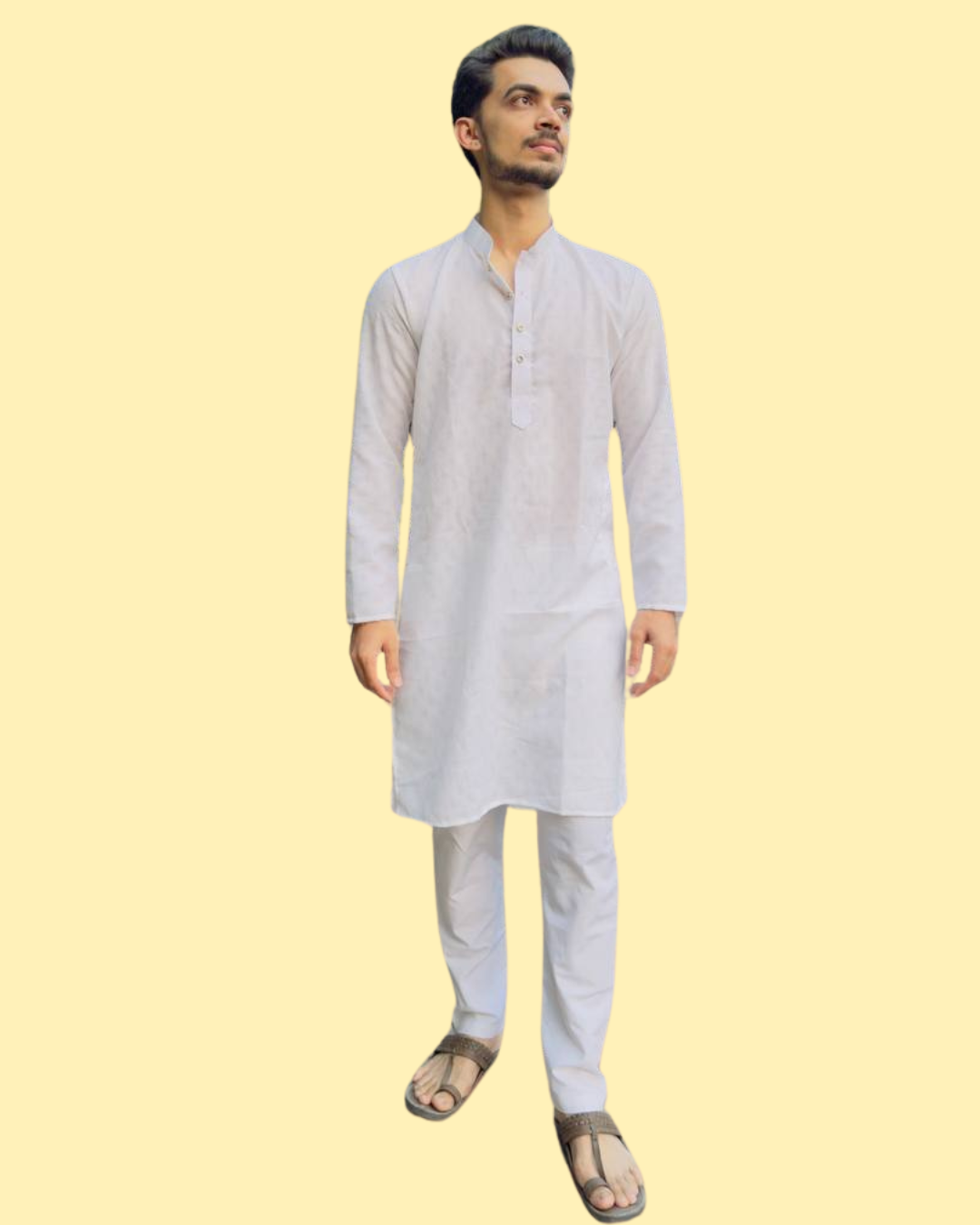 YOURSRK WHITE DOBI WORK COTTON KURTA