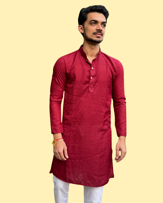 YOURSRK MARRON DOBI WORK COTTON KURTA