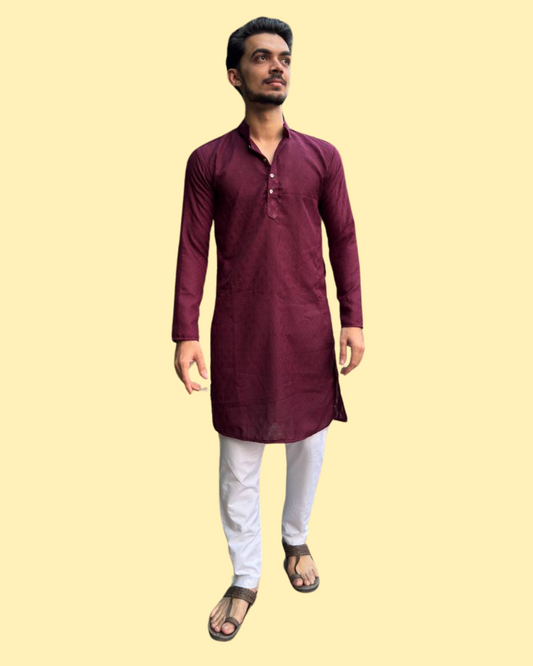 YOURSR WINE DOBI WORK COTTON KURTA