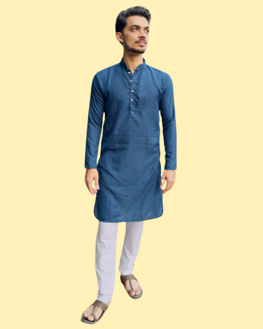 YOURSRK BLUE DOBI WORK COTTON KURTA