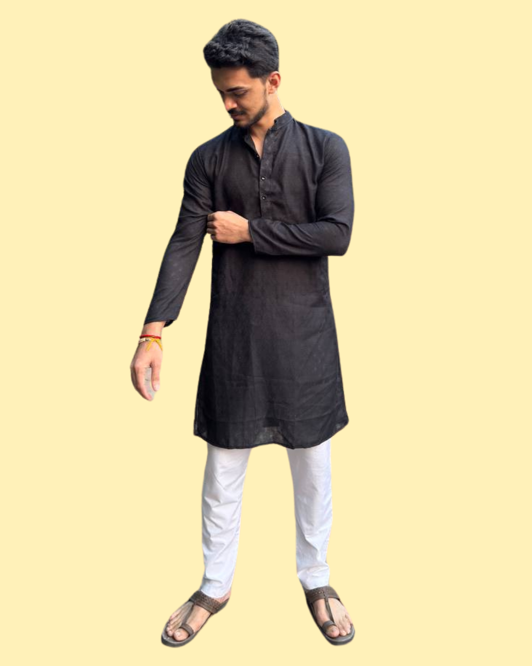 YOURSRK BLACK DOBI WORK COTTON KURTA