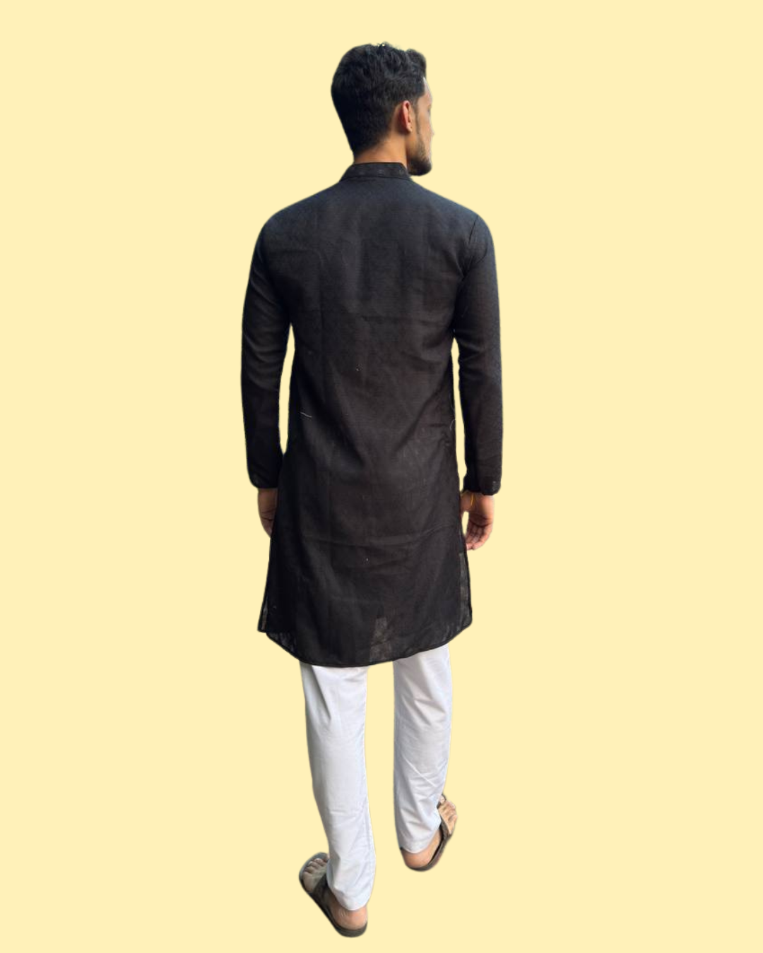 YOURSRK BLACK DOBI WORK COTTON KURTA