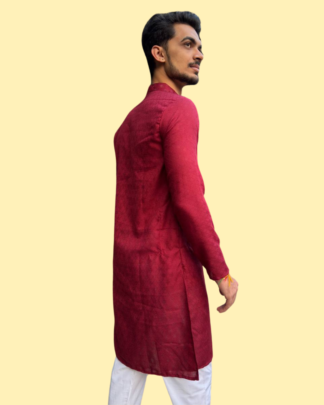 YOURSRK MARRON DOBI WORK COTTON KURTA