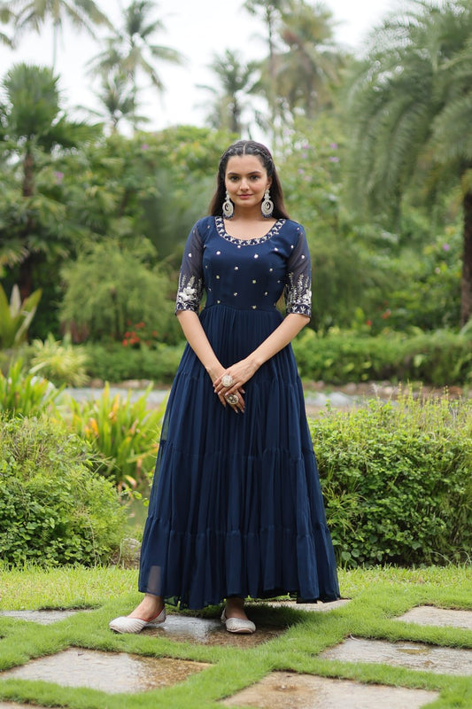 Blue Gown is luxury clothing by Zari-Thread & Sequins Embroidery