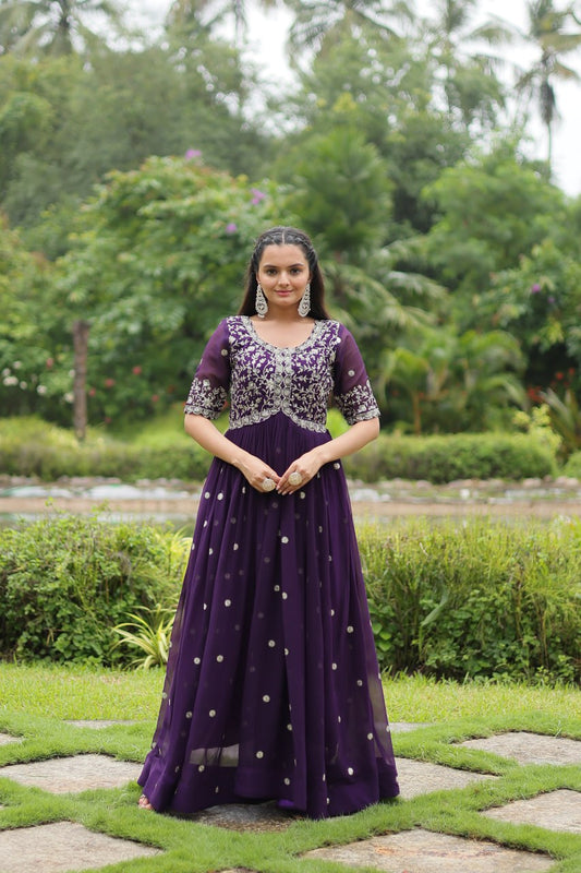 Designer Magenta Gown by Zari-Thread & Sequins Embroidery