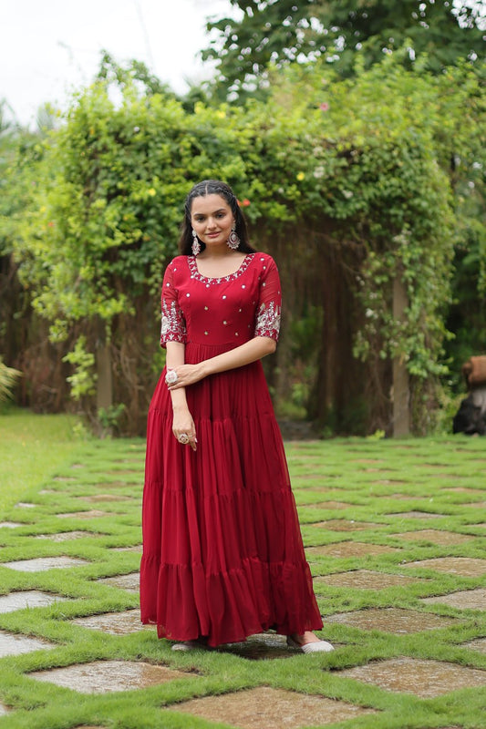 Maroon Gown is luxury clothing by Zari-Thread & Sequins Embroidery