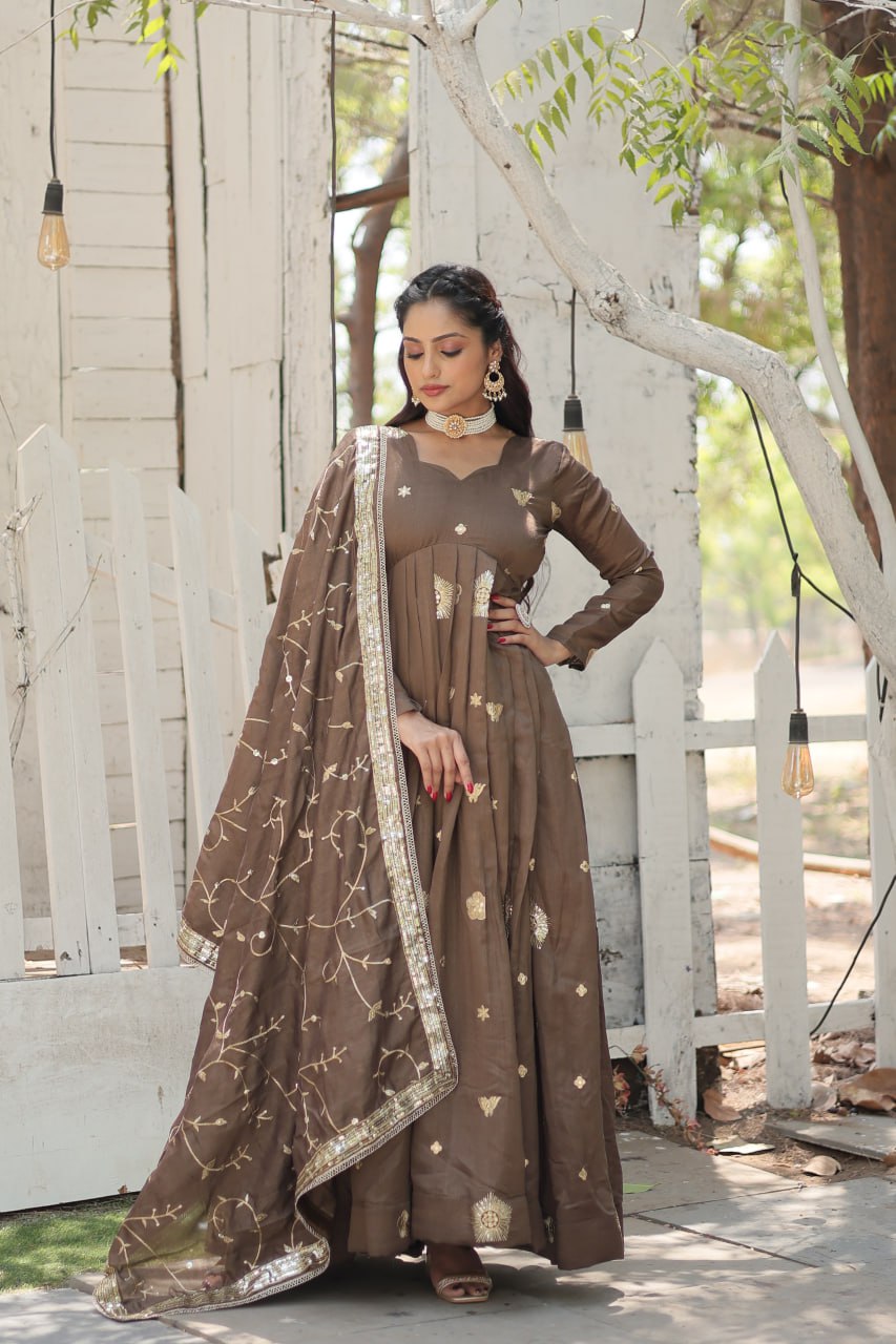 PREMIUM BEIGE GOWN-WITH-DUPATTA COLLECTIONS