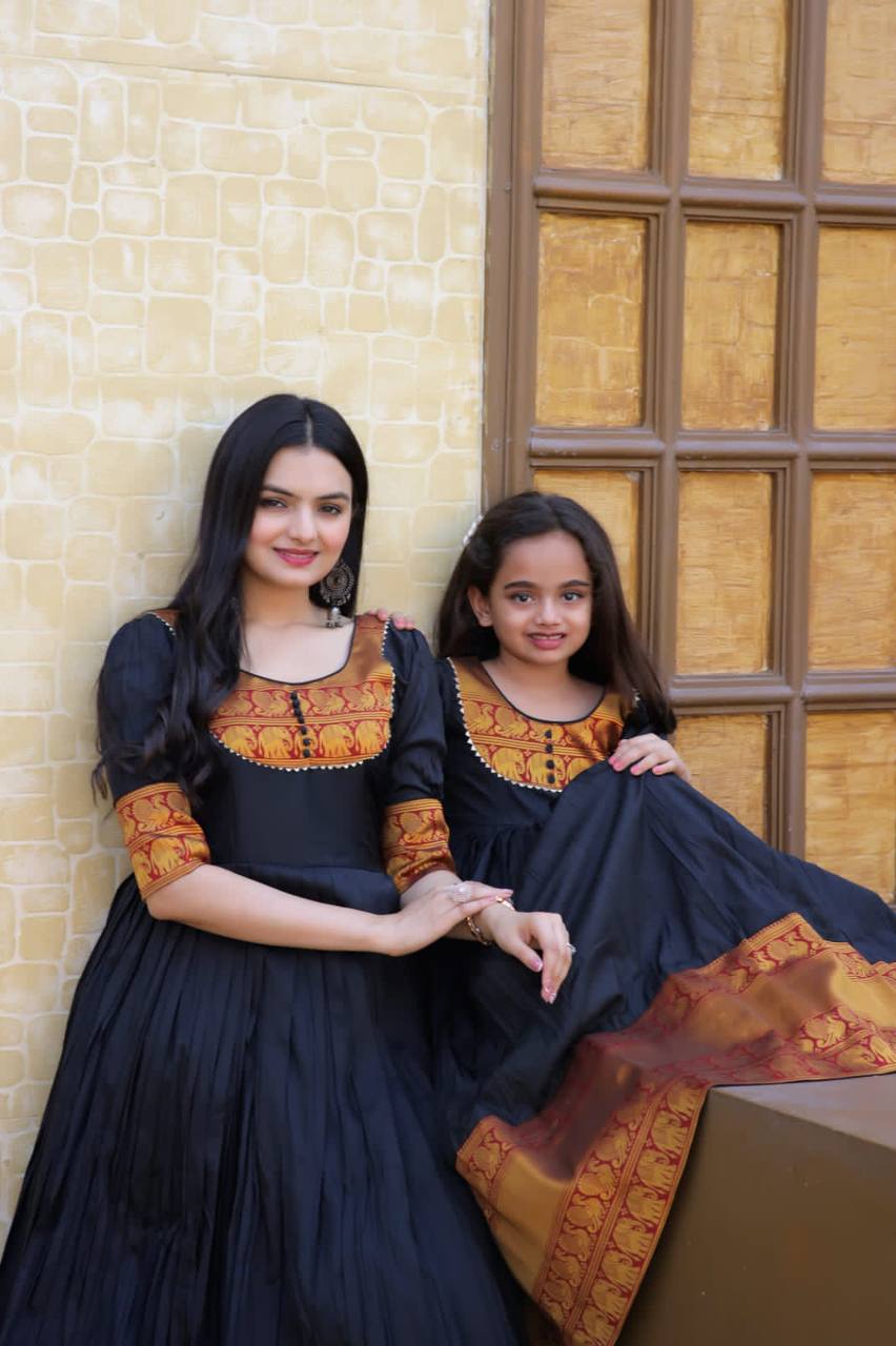 PREMIUM DESIGNER READYMADE MOM-DAUGHTER BLACK GOWN COLLECTIONS.