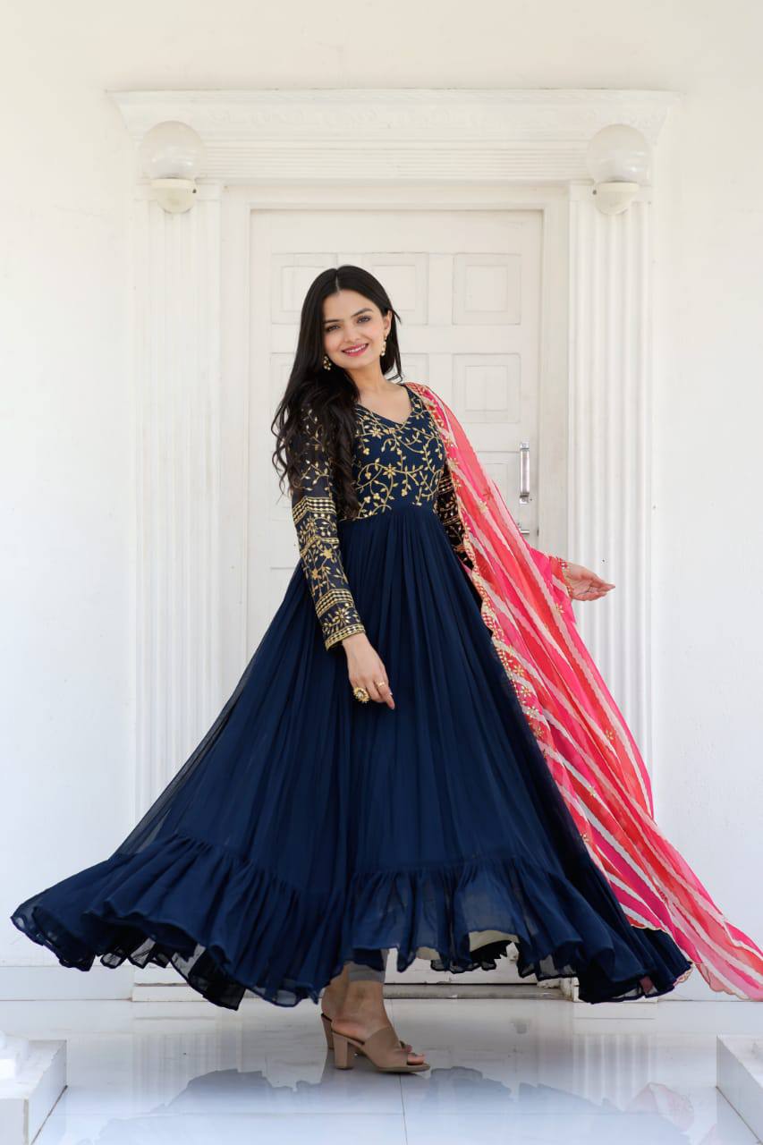 PREMIUM READYMADE BLUE GOWN-DUPATTA COLLECTIONS.