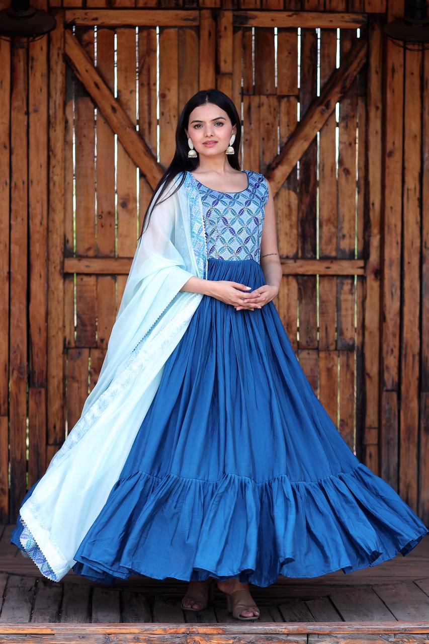 PREMIUM DESIGNER READYMADE BLUE GOWN-DUPATTA COLLECTIONS. 👜