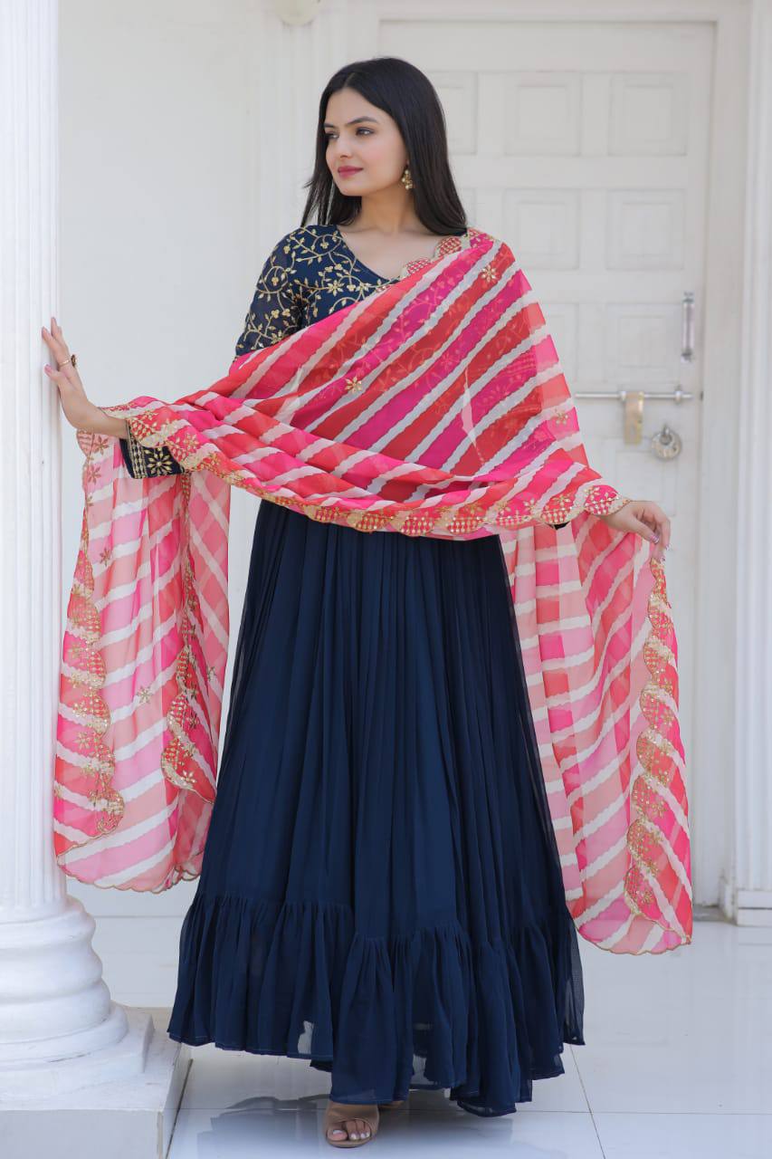 PREMIUM READYMADE BLUE GOWN-DUPATTA COLLECTIONS.