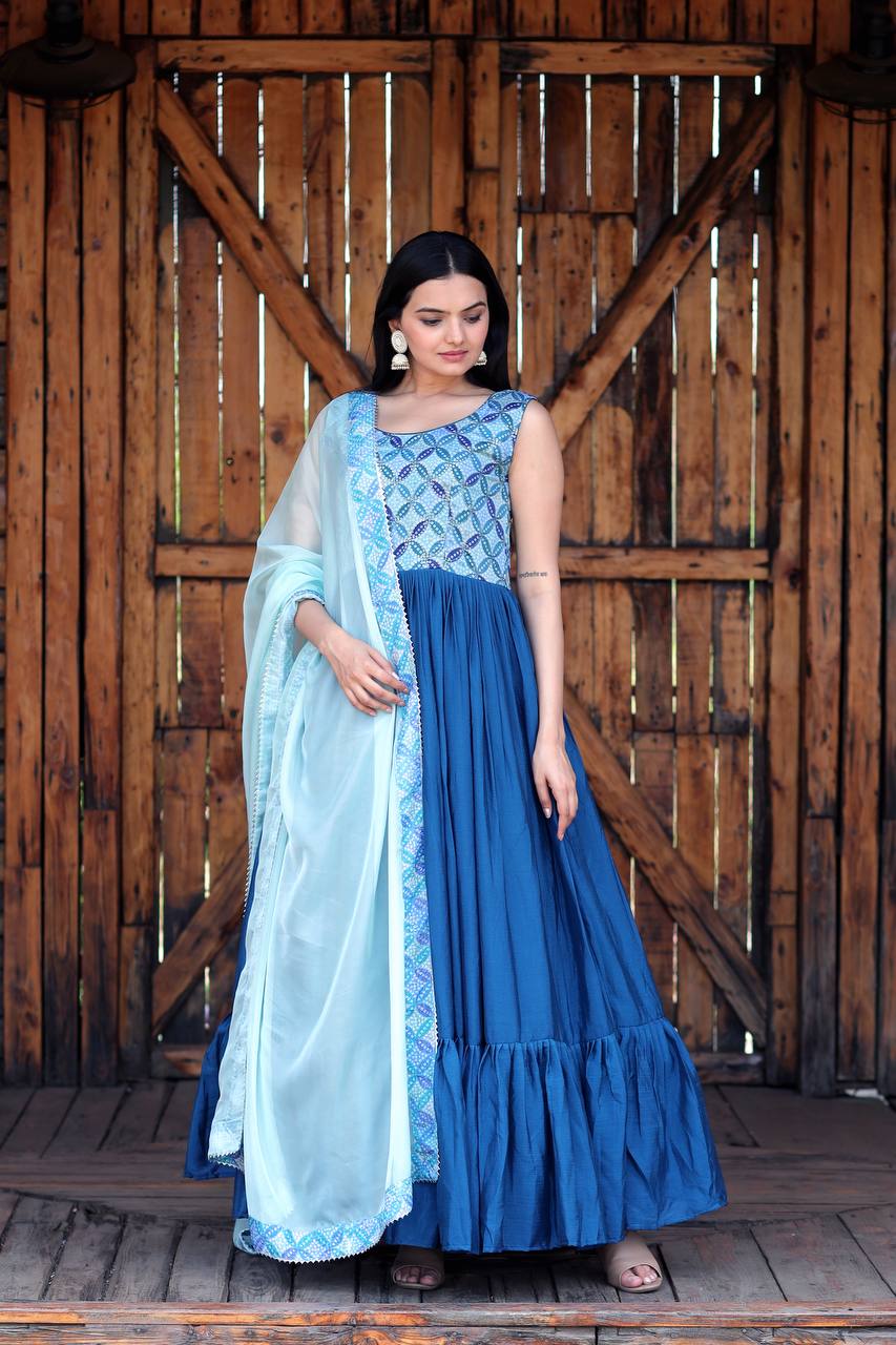 PREMIUM DESIGNER READYMADE BLUE GOWN-DUPATTA COLLECTIONS. 👜