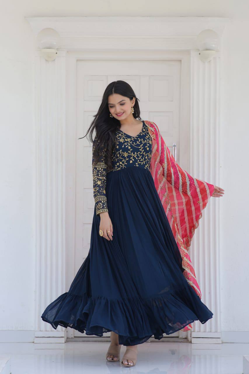 PREMIUM READYMADE BLUE GOWN-DUPATTA COLLECTIONS.