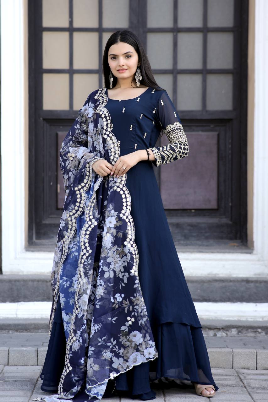 PREMIUM READYMADE BLUE GOWN-DUPATTA COLLECTIONS.💃🏻