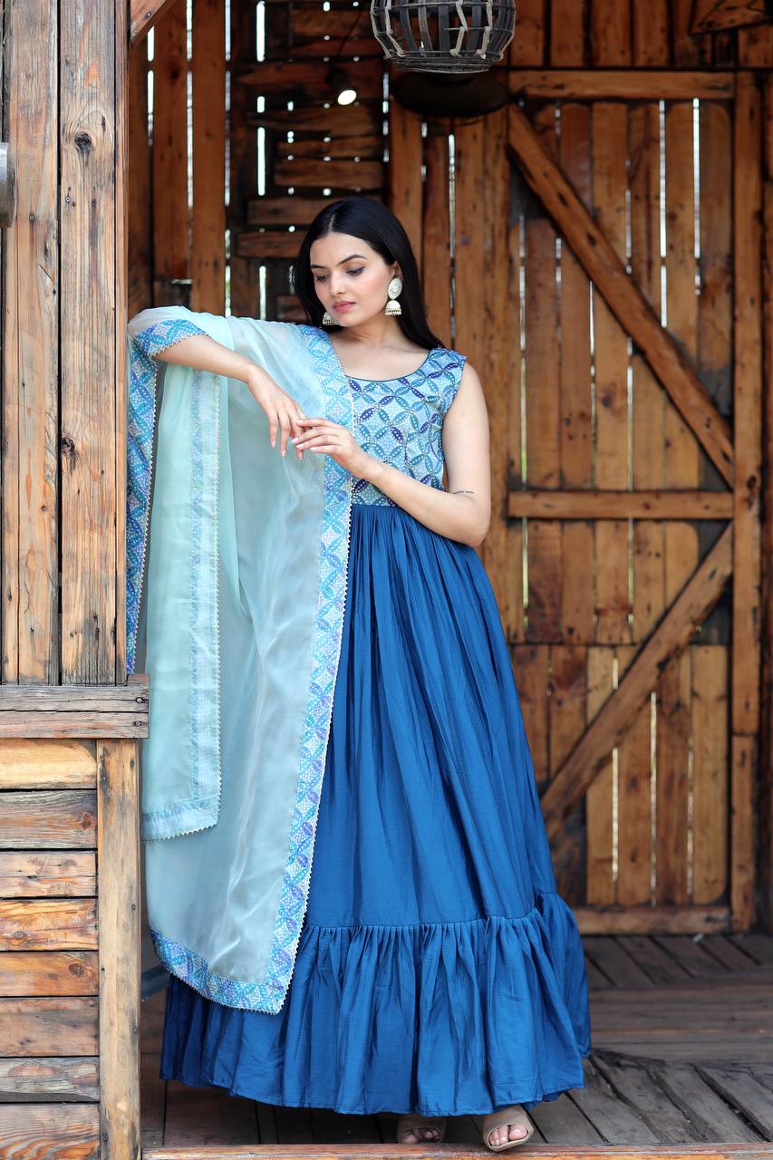 PREMIUM DESIGNER READYMADE BLUE GOWN-DUPATTA COLLECTIONS. 👜