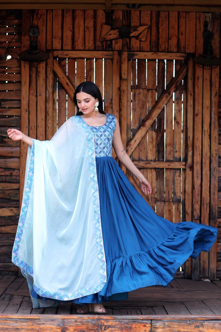 PREMIUM DESIGNER READYMADE BLUE GOWN-DUPATTA COLLECTIONS. 👜