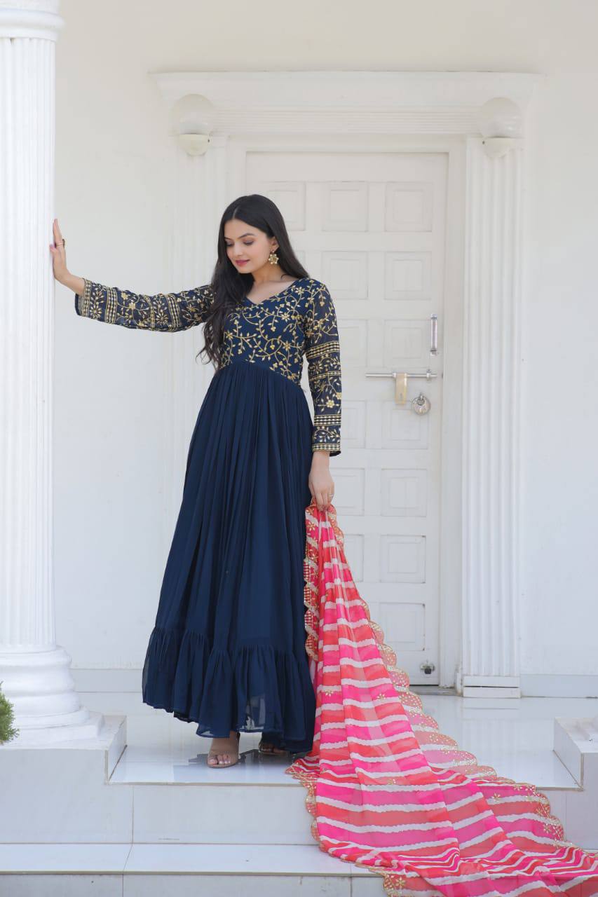 PREMIUM READYMADE BLUE GOWN-DUPATTA COLLECTIONS.