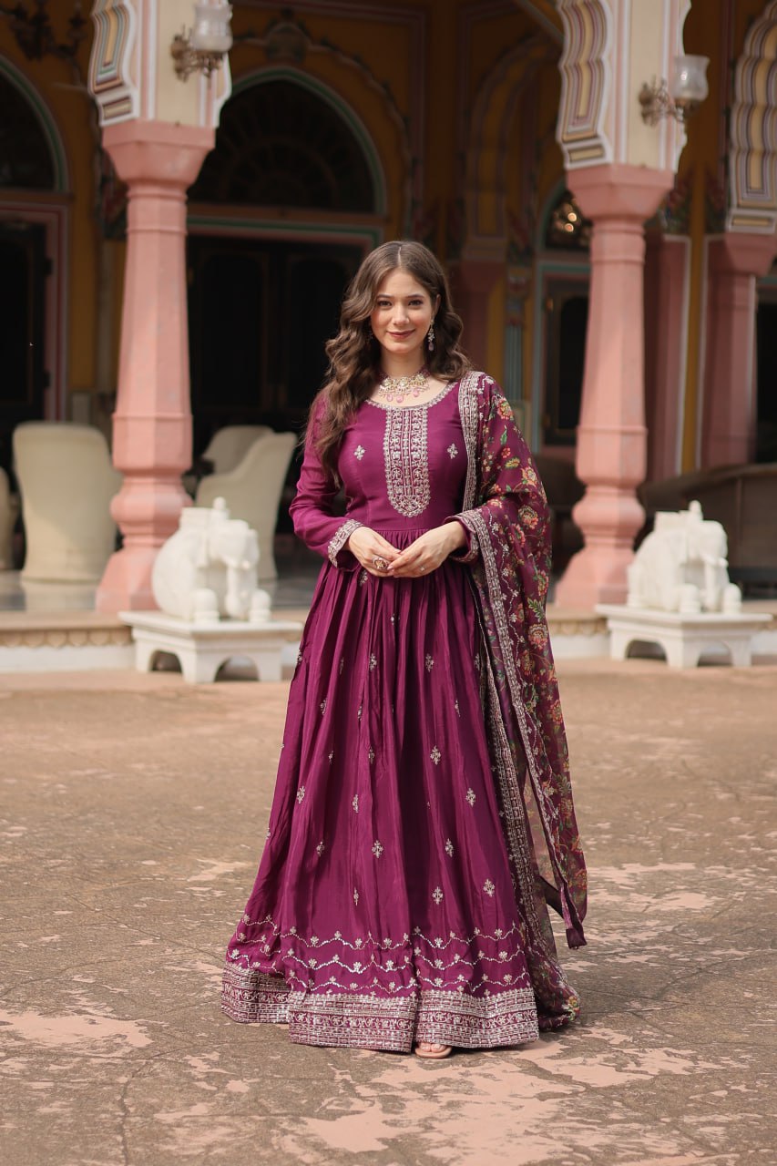 PREMIUM MAROON GOWN-WITH-DUPATTA COLLECTIONS