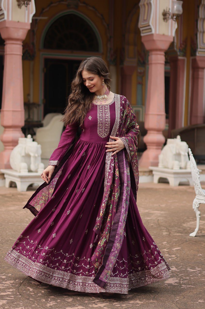 PREMIUM MAROON GOWN-WITH-DUPATTA COLLECTIONS