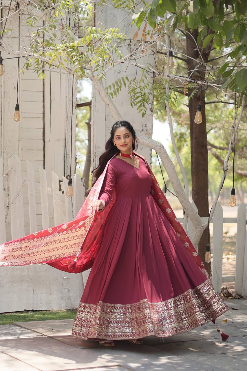 PREMIUM MAROON GOWN-WITH-DUPATTA COLLECTIONS