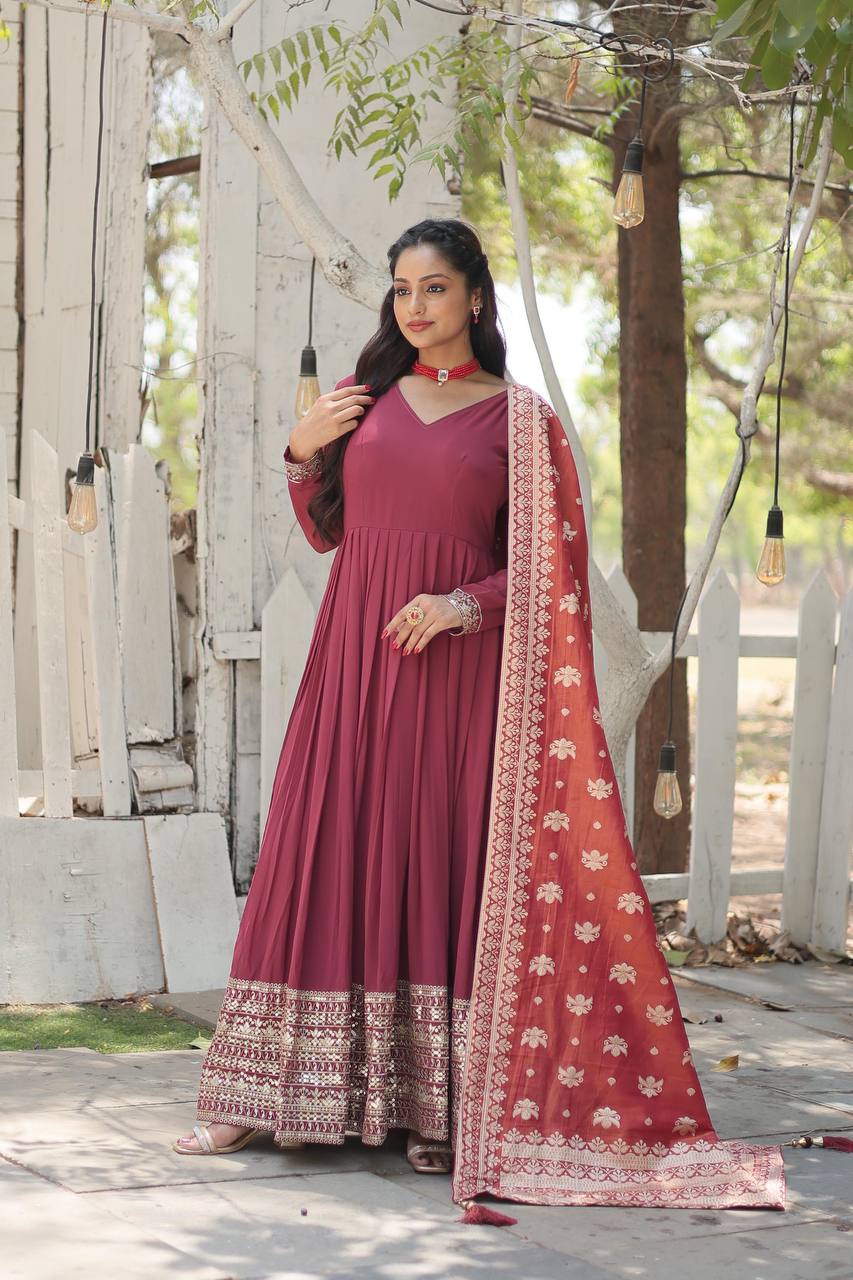 PREMIUM MAROON GOWN-WITH-DUPATTA COLLECTIONS