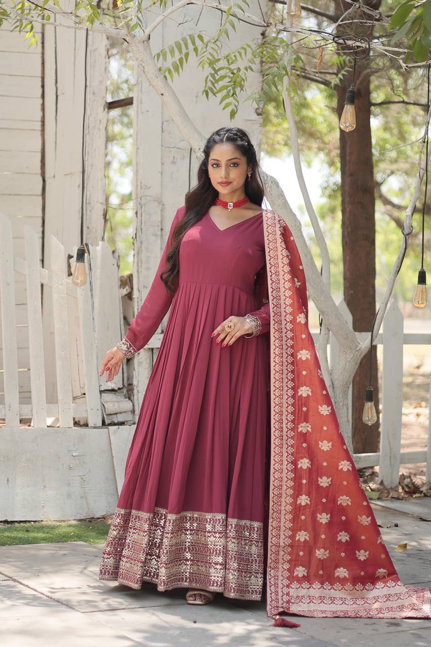 PREMIUM MAROON GOWN-WITH-DUPATTA COLLECTIONS