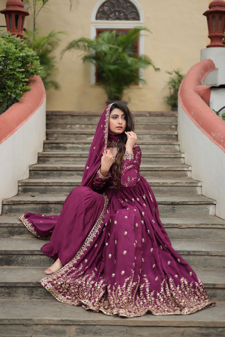 PREMIUM DESIGNER READYMADE MAROON TOP-SHARARA-DUPATTA COLLECTIONS