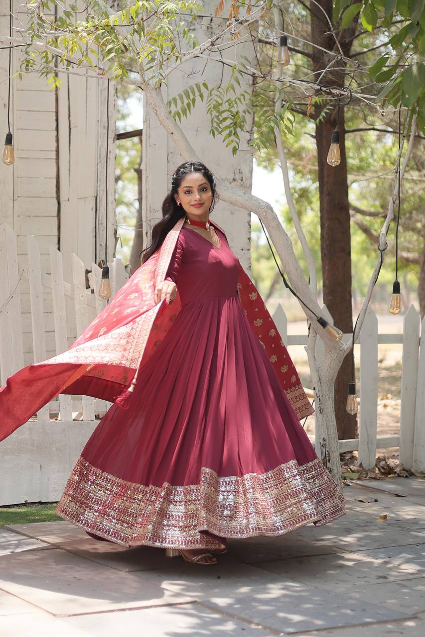 PREMIUM MAROON GOWN-WITH-DUPATTA COLLECTIONS