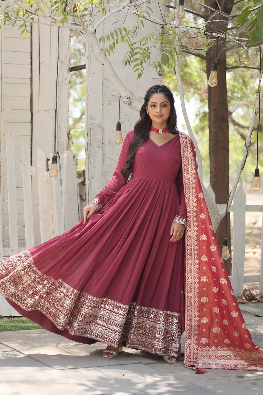 PREMIUM MAROON GOWN-WITH-DUPATTA COLLECTIONS