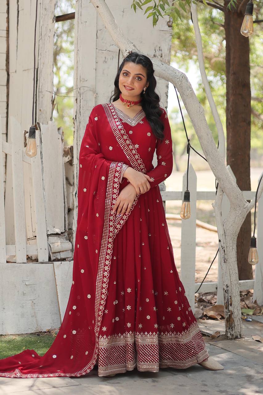 PREMIUM MAROON GOWN-WITH-DUPATTA COLLECTIONS