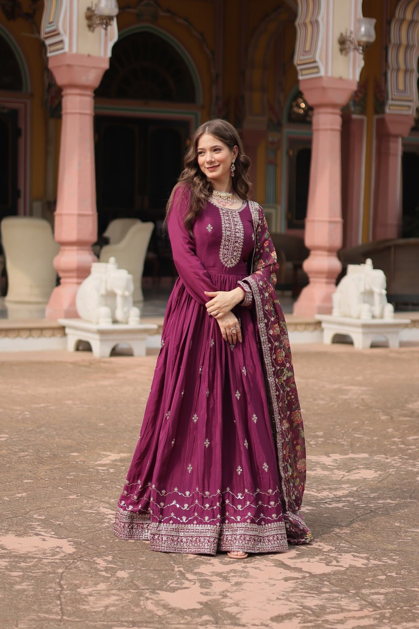 PREMIUM MAROON GOWN-WITH-DUPATTA COLLECTIONS