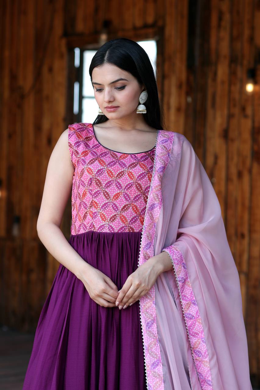 PREMIUM DESIGNER READYMADE MAGENTA GOWN-DUPATTA COLLECTIONS. 👜