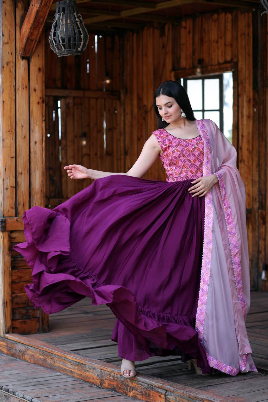 PREMIUM DESIGNER READYMADE MAGENTA GOWN-DUPATTA COLLECTIONS. 👜