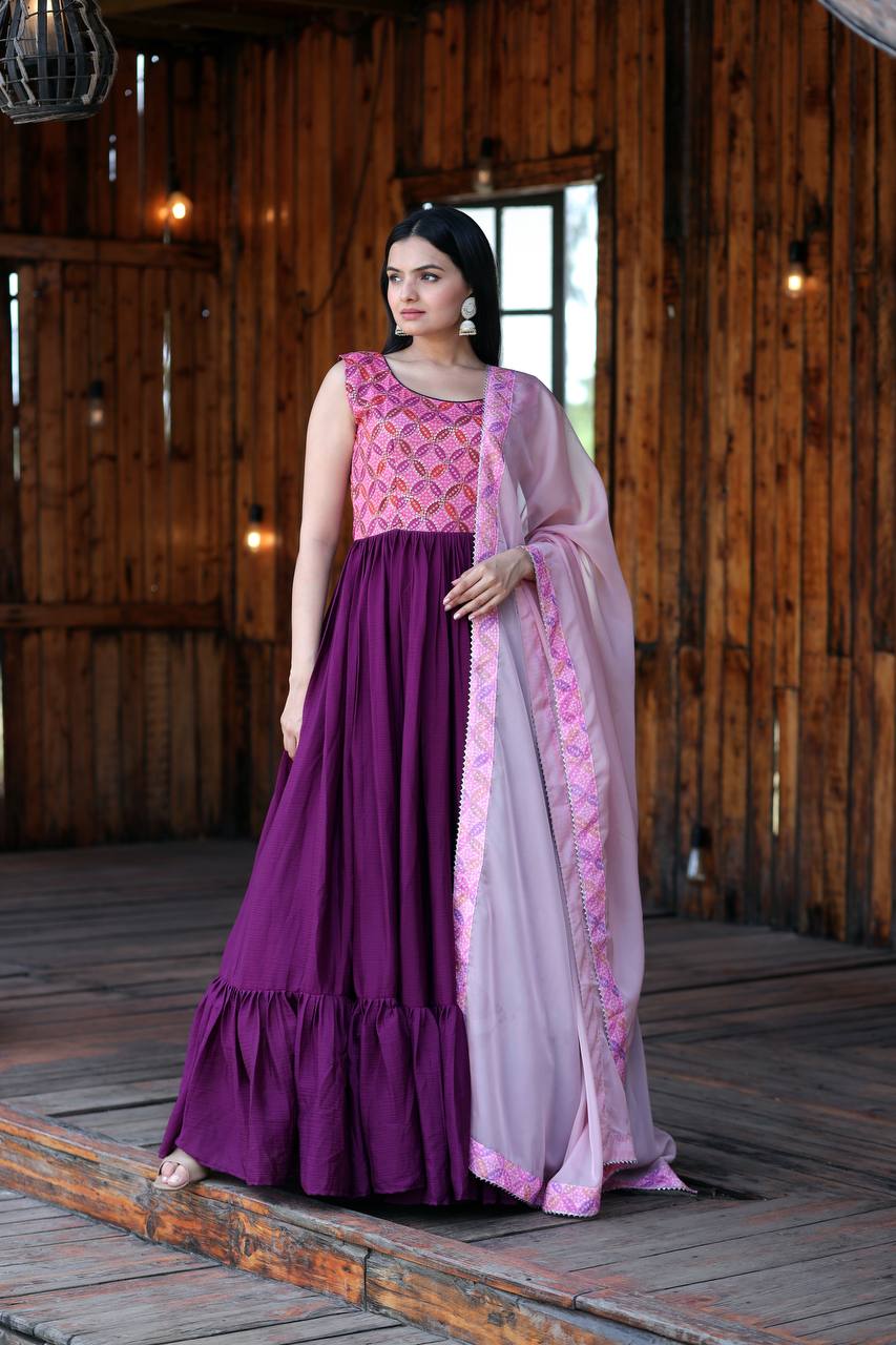 PREMIUM DESIGNER READYMADE MAGENTA GOWN-DUPATTA COLLECTIONS. 👜