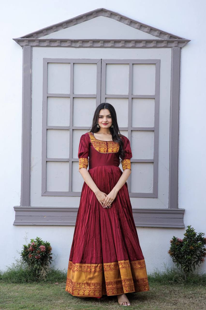 PREMIUM DESIGNER READYMADE MOM-DAUGHTER MAROON GOWN COLLECTIONS.