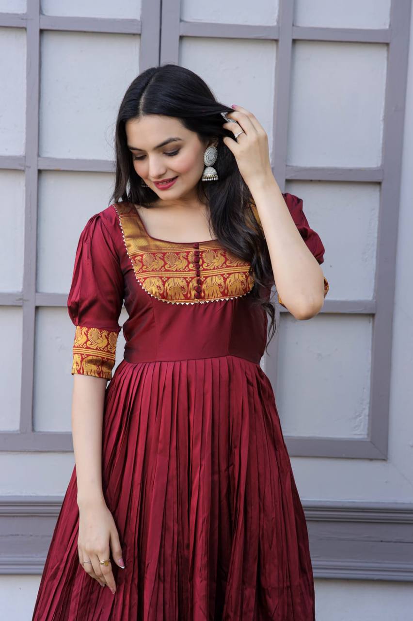 PREMIUM DESIGNER READYMADE MOM-DAUGHTER MAROON GOWN COLLECTIONS.