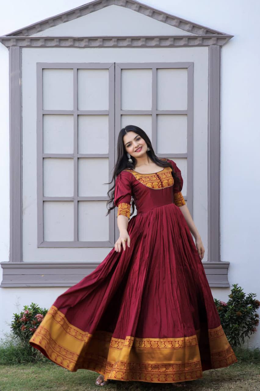 PREMIUM DESIGNER READYMADE MOM-DAUGHTER MAROON GOWN COLLECTIONS.