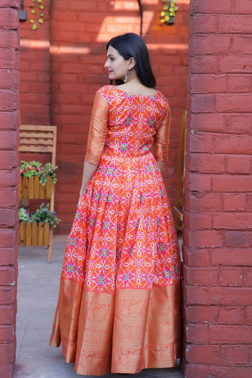 PREMIUM DESIGNER READYMADE SILK ORANGE GOWN COLLECTIONS. ❤️