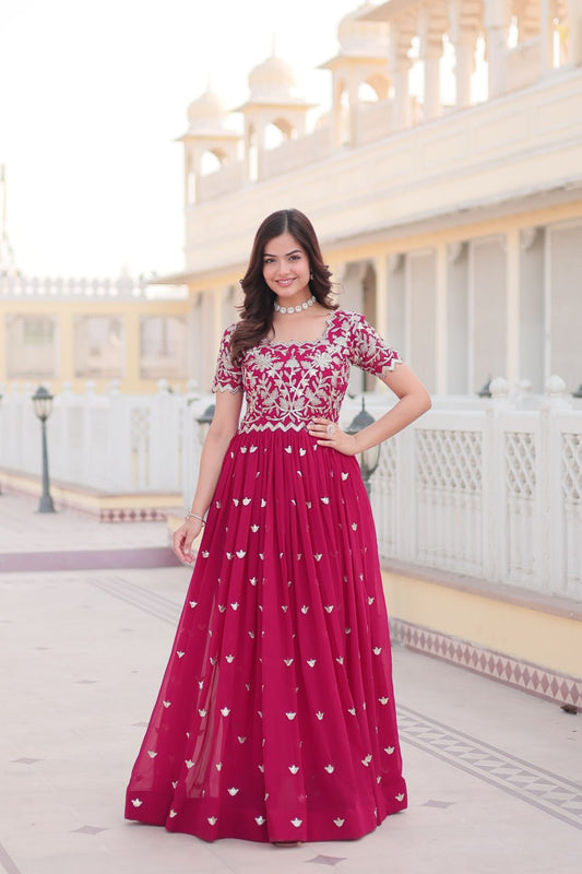 PREMIUM READYMADE DESIGNER PINK GOWN ASPIRATIONAL FOR WOMEN TO WEAR THE BEST OF GOWNS