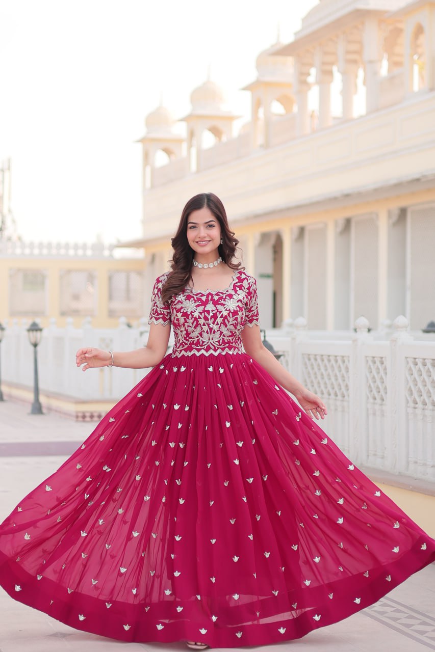 PREMIUM READYMADE DESIGNER PINK GOWN ASPIRATIONAL FOR WOMEN TO WEAR THE BEST OF GOWNS