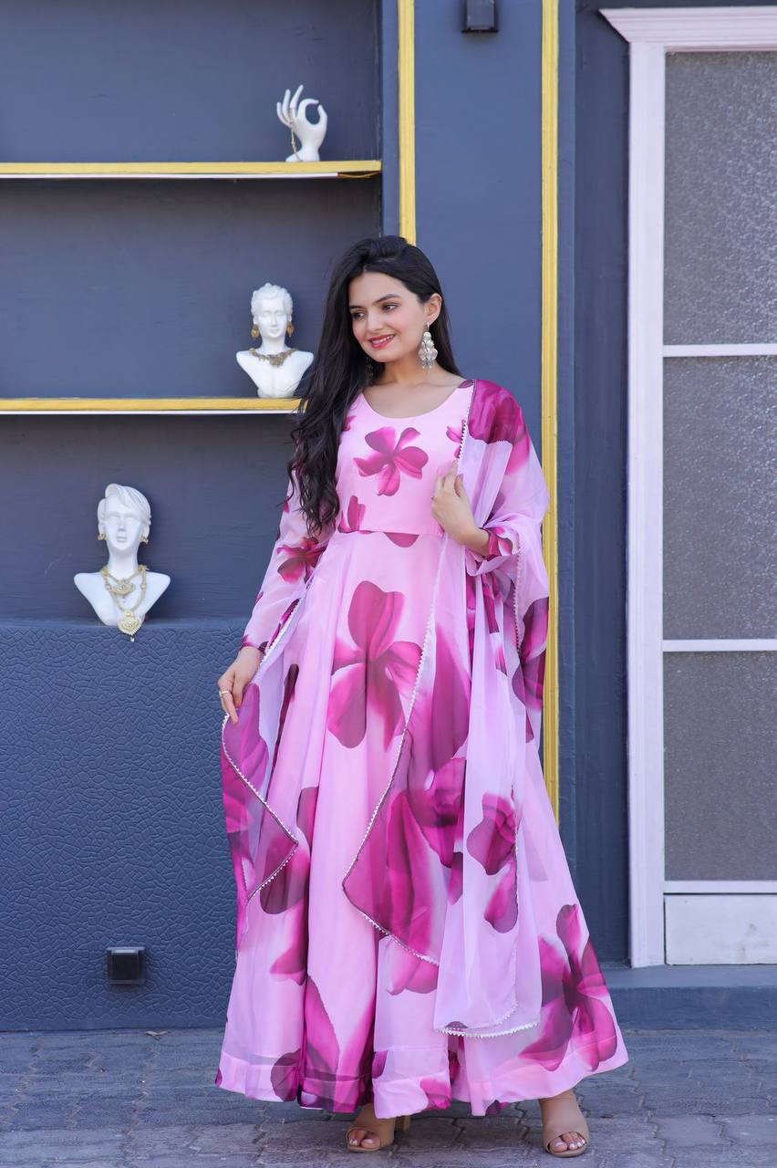 PREMIUM DESIGNER READYMADE PINK GOWN-DUPATTA COLLECTIONS.