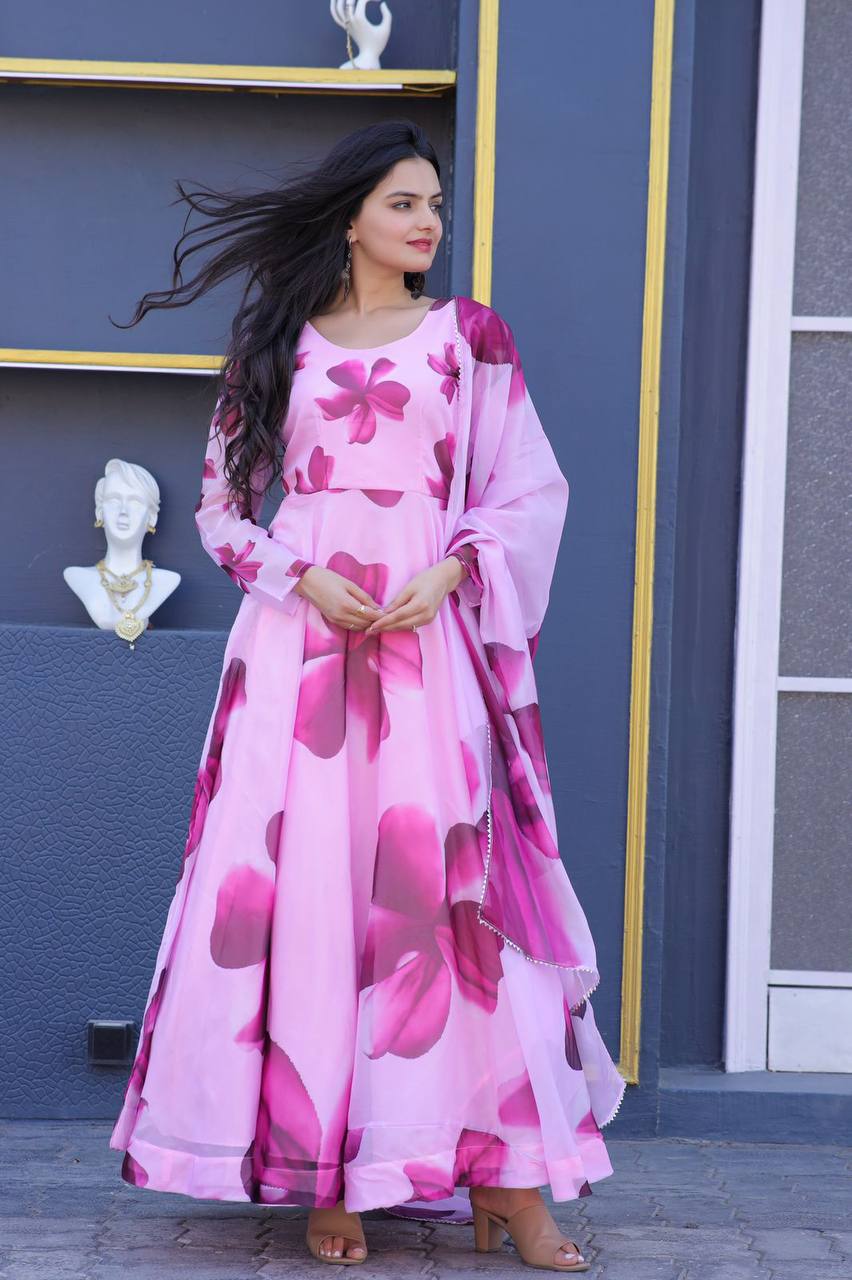 PREMIUM DESIGNER READYMADE PINK GOWN-DUPATTA COLLECTIONS.