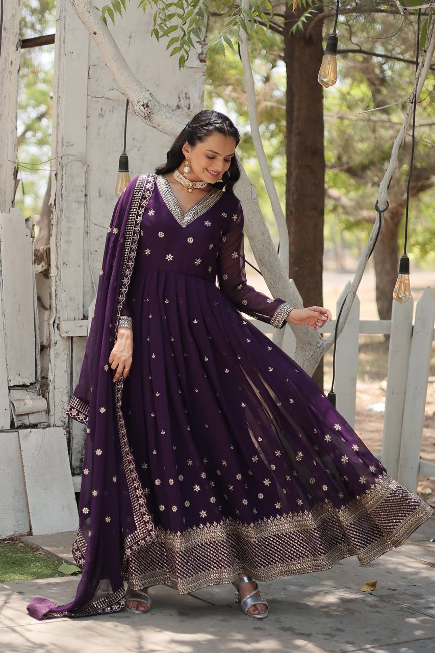 PREMIUM PURPLE GOWN-WITH-DUPATTA COLLECTIONS