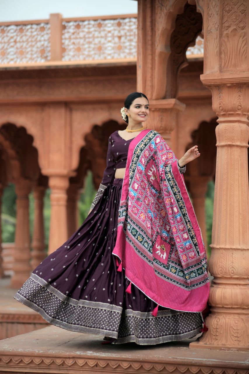 Myra Silk PURPLE Lehenga With Maslin Crochet Printed Dupatta set