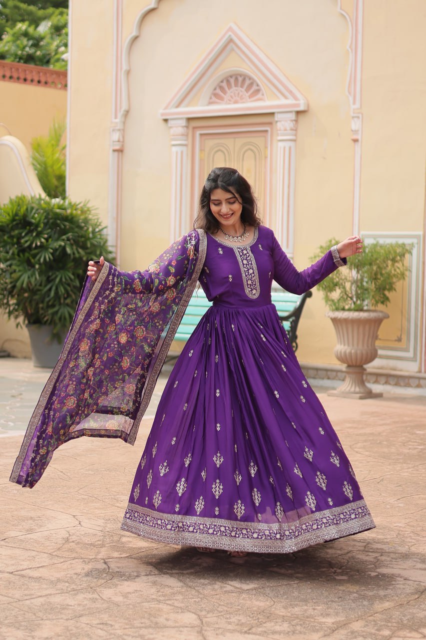 PREMIUM PURPLE GOWN-WITH-DUPATTA COLLECTIONS