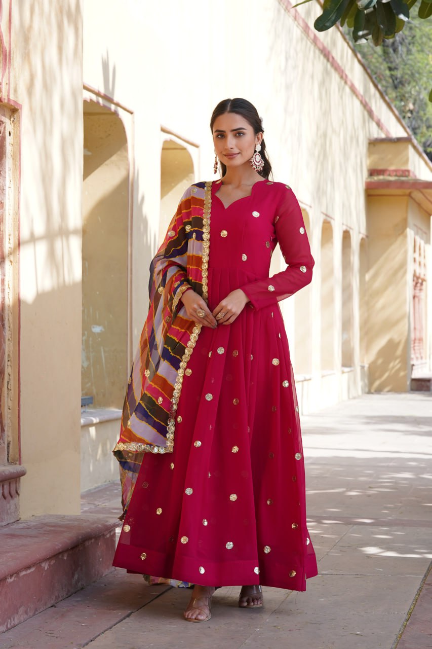 DESIGNER PINK GOWN IS LUXURY CLOTHING CONSIDERED TO BE HIGH QUALITY MADE BY ZARI THREAD & SEQUINS EMBROIDERY